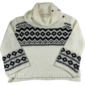 Pink Republic Women's Cozy White Cowl Neck Fair Isle Pullover Sweater Sz XL